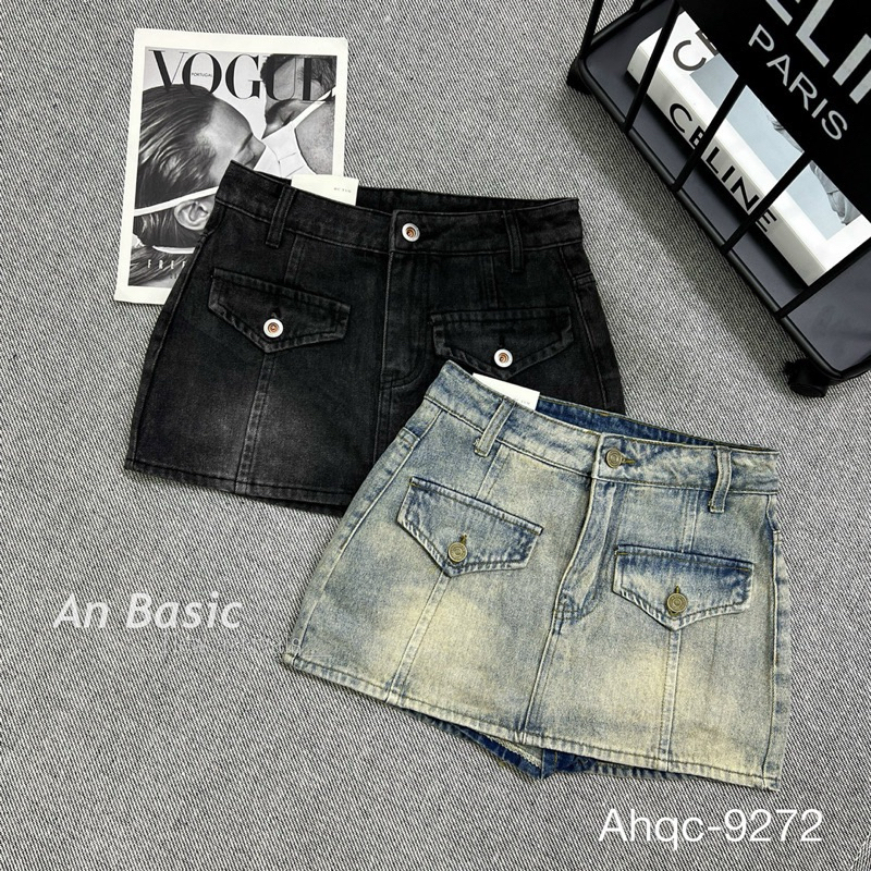 Chân váy jeans ngắn nắp túi hàng QCL1