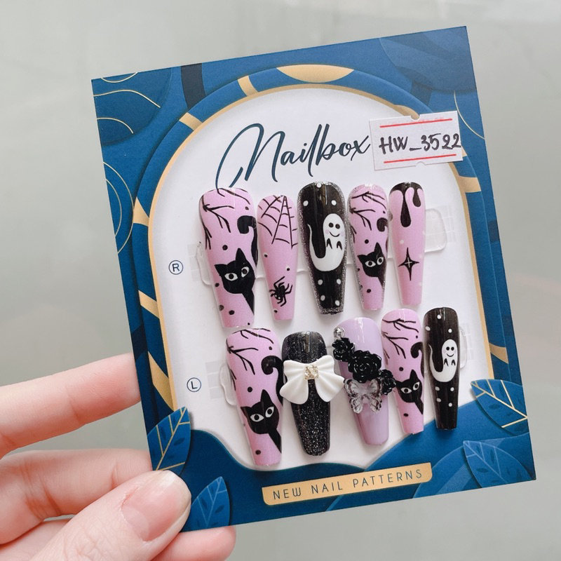 Nailbox thiết kế Halloween móng úp dán sẵn tặng kèm keo và dũa bộ 10 móng