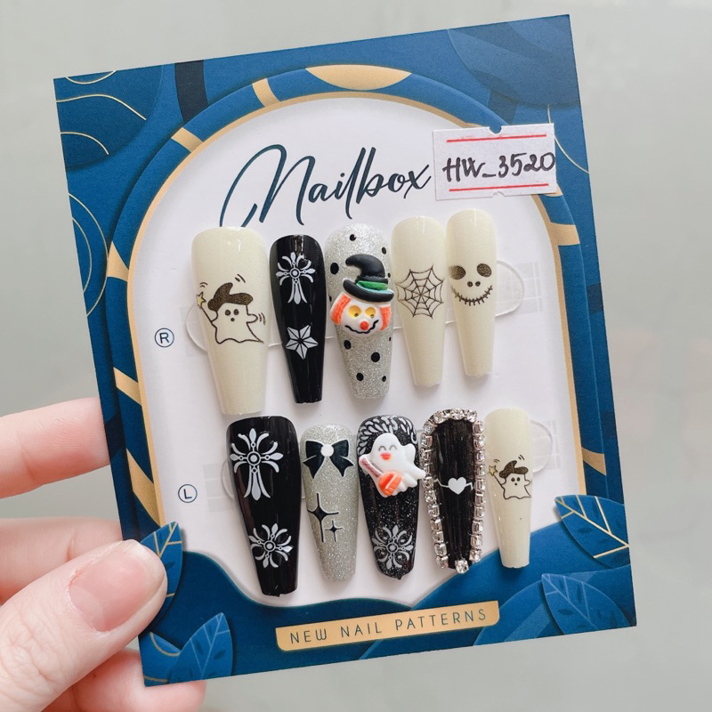 Nailbox thiết kế Halloween móng úp dán sẵn tặng kèm keo và dũa bộ 10 móng