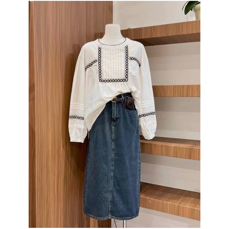 Áo Babydoll Be Hoạ Tiết Ren Viền Đen Cổ Tròn LINHBEE Phong Cách Hàn Quốc Vintage