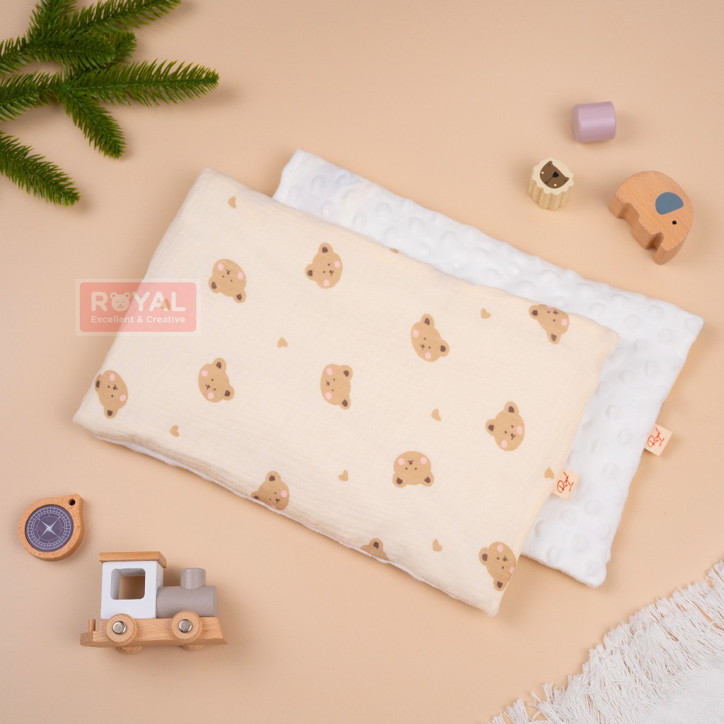 Gối xô Muslin Phối Hạt Đậu Vải Nhung Bi Mềm Mại, Êm Ái Cho Bé Từ Sơ Sinh Royal - Katydang