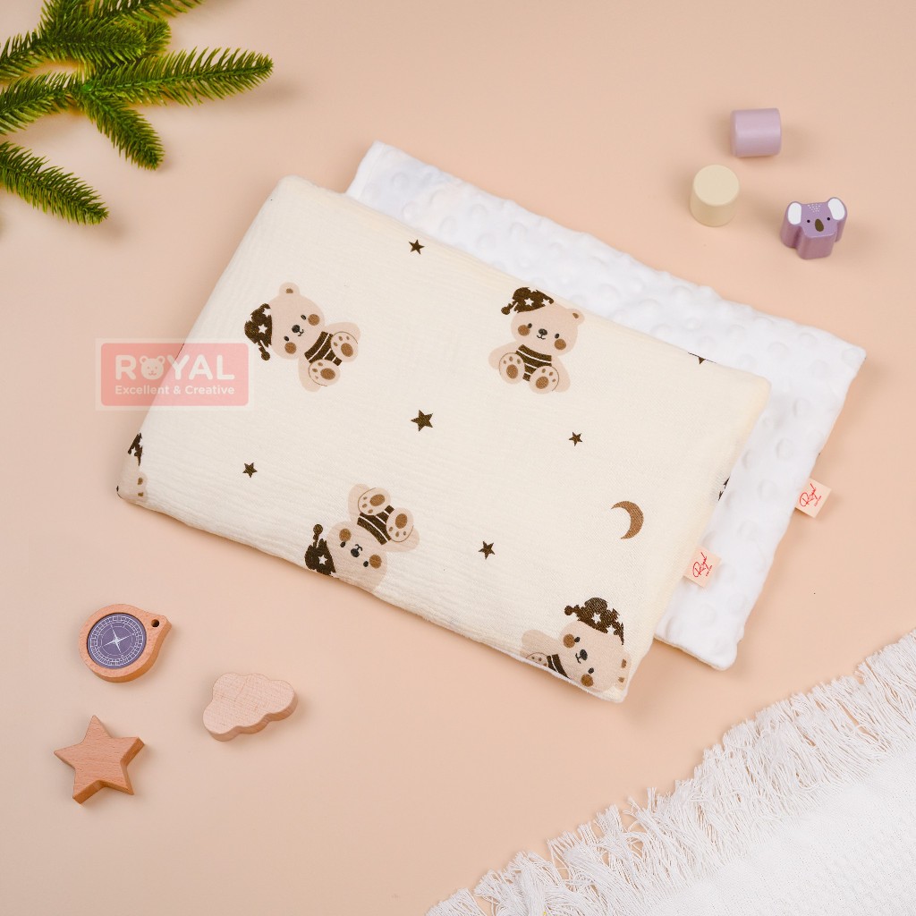 Gối xô Muslin Phối Hạt Đậu Vải Nhung Bi Mềm Mại, Êm Ái Cho Bé Từ Sơ Sinh Royal - Katydang