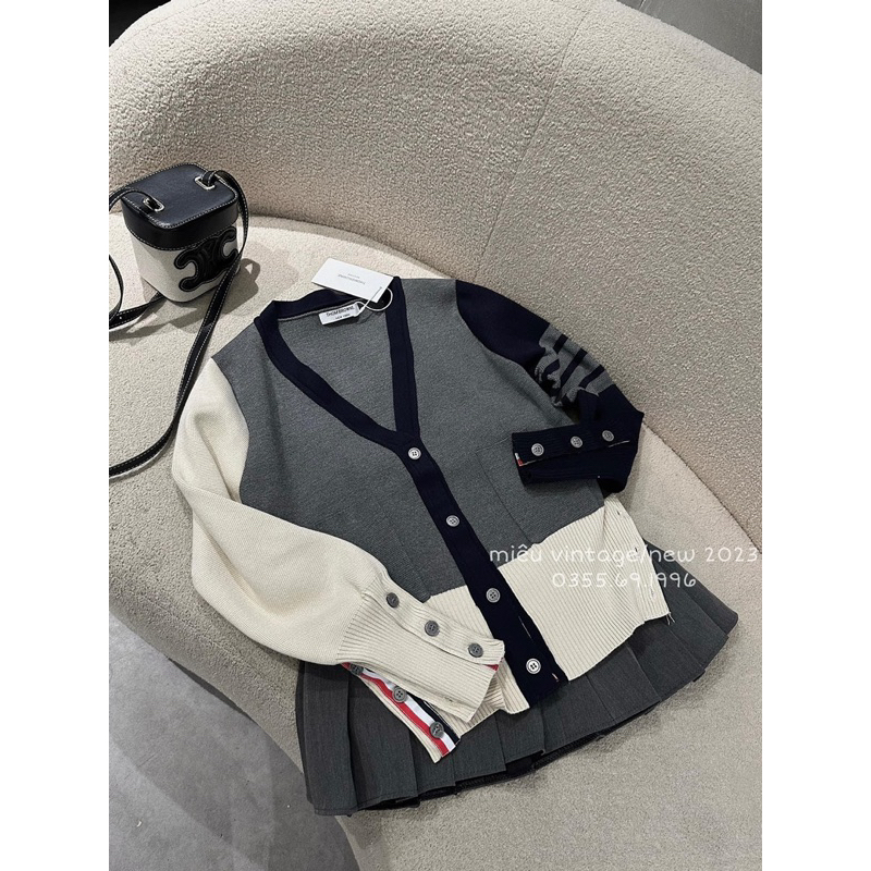 Áo cadigan len thomee viền phối màu