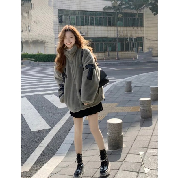 ÁO KHOÁC LÔNG XÁM PHỐI CHỮ TO SIÊU XINH CHẤT SIÊU ẤM MẶC ĐÔI SIÊU ĐẸP