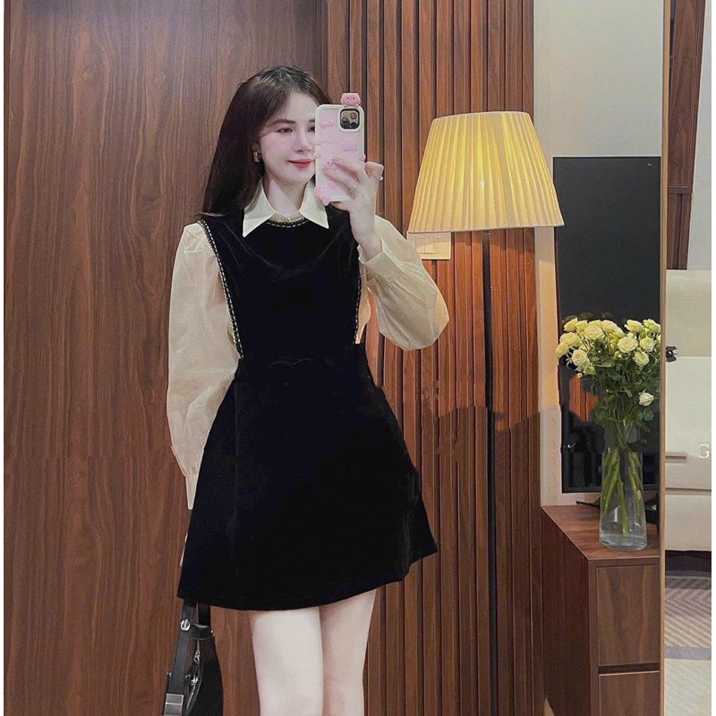 SET YẾM ĐEN VIỀN KÈM SƠ MI VOAN NUDE