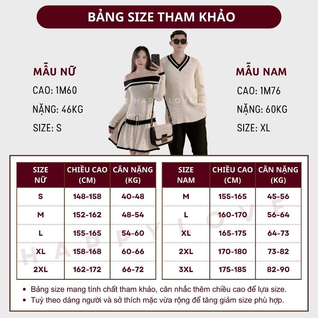 Đồ cặp đôi nam nữ set couple áo nam đầm nữ trễ vai mùa đông HAPPYLOVE màu trắng kem chất vải len dày mịn đẹp M133
