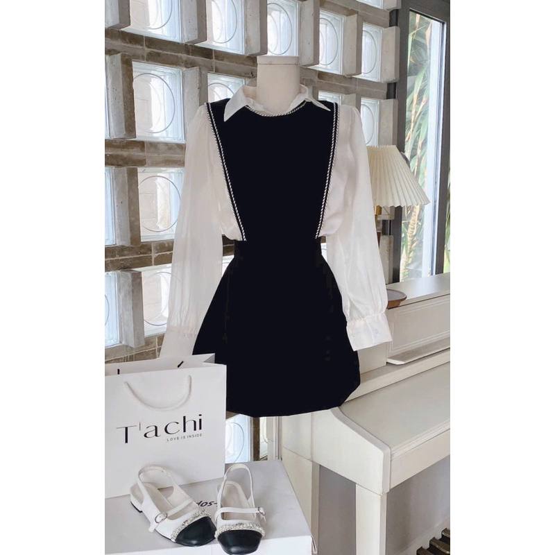 SET YẾM ĐEN VIỀN KÈM SƠ MI VOAN NUDE