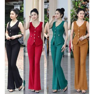 Sét bộ đồ thời trang nữ kiểu áo sát nách quần ống loe trẻ trung, sang trọng quý phái