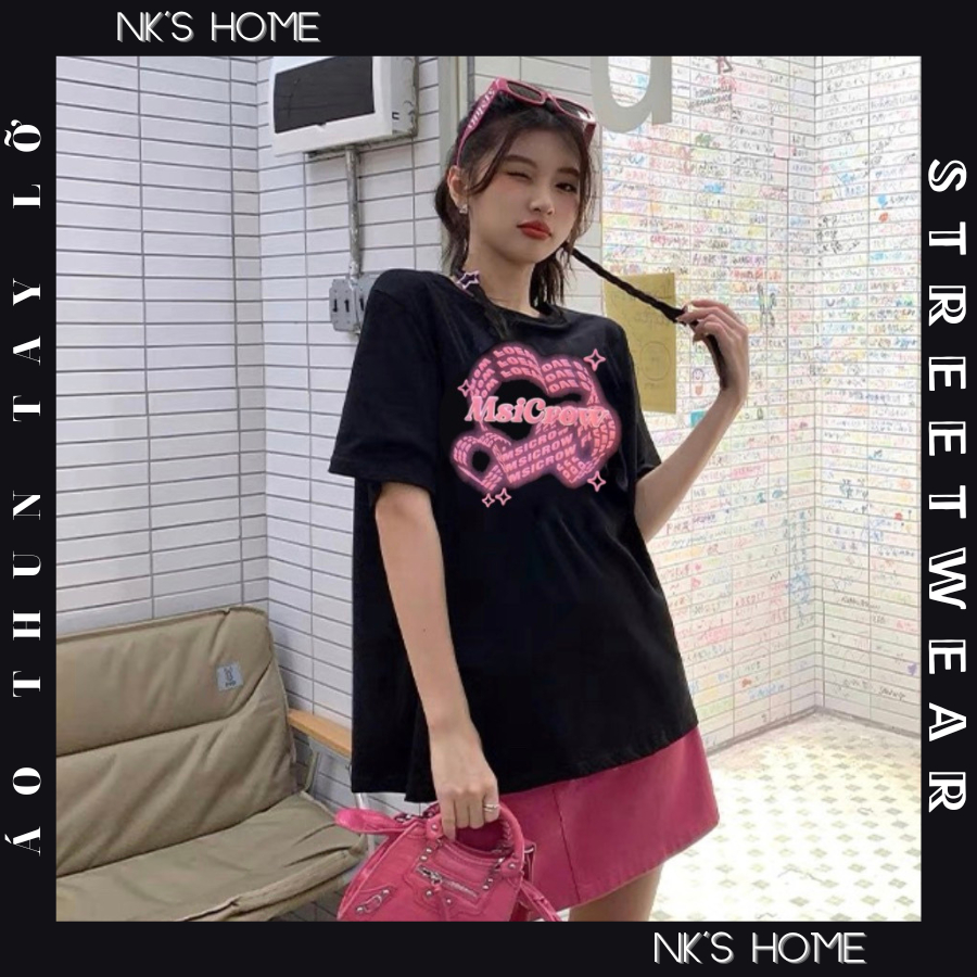 Áo thun nam nữ form rộng tay lỡ unisex phong cách hàn quốc TRÁI TIM MSICROW