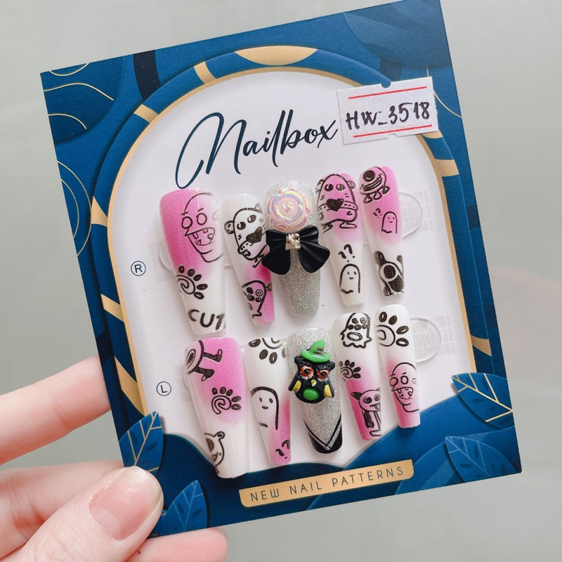 Nailbox thiết kế Halloween móng úp dán sẵn tặng kèm keo và dũa bộ 10 móng