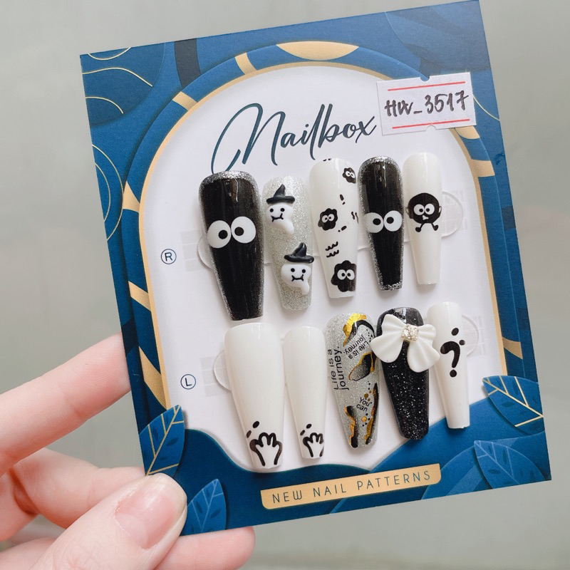Nailbox thiết kế Halloween móng úp dán sẵn tặng kèm keo và dũa bộ 10 móng