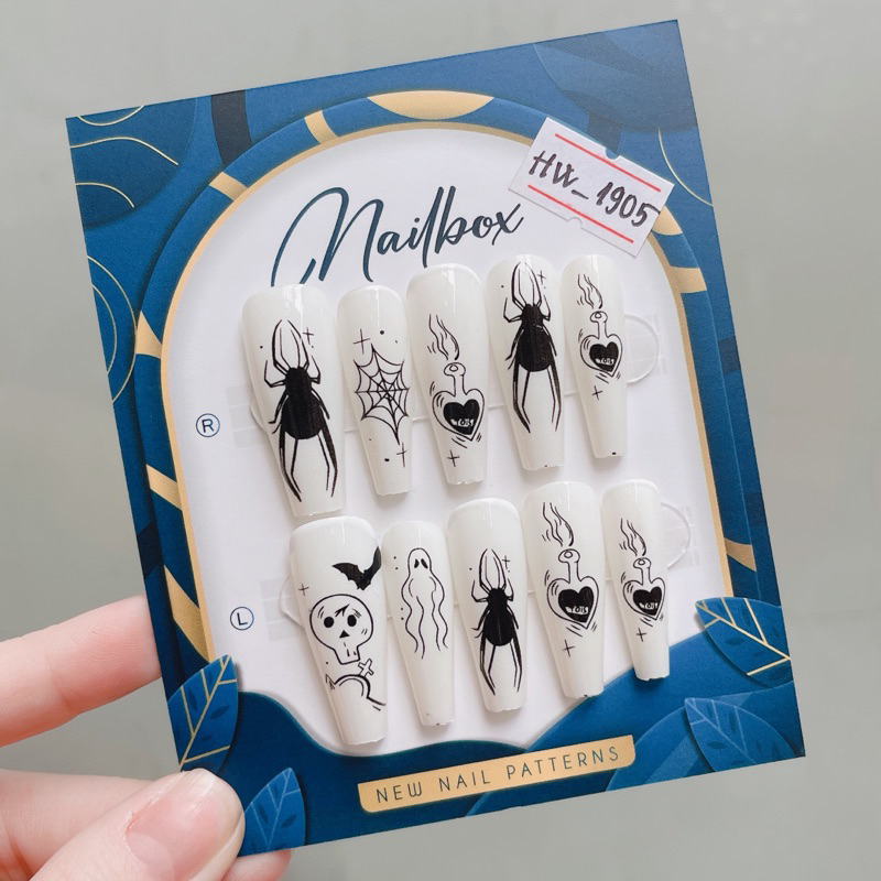 Nailbox thiết kế Halloween móng úp dán sẵn tặng kèm keo và dũa bộ 10 móng