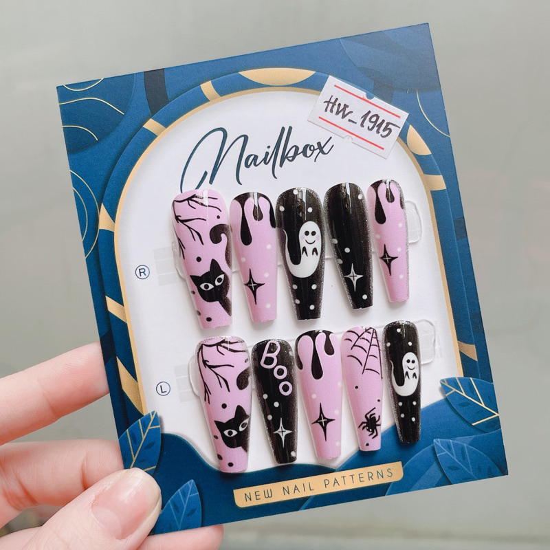Nailbox thiết kế Halloween móng úp dán sẵn tặng kèm keo và dũa bộ 10 móng