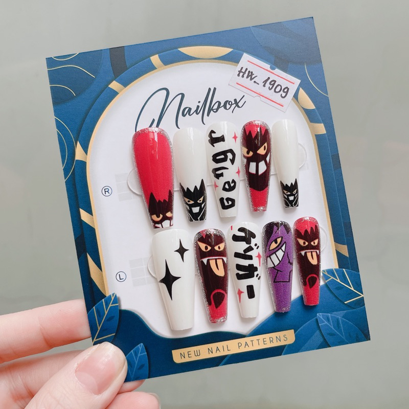 Nailbox thiết kế Halloween móng úp dán sẵn tặng kèm keo và dũa bộ 10 móng