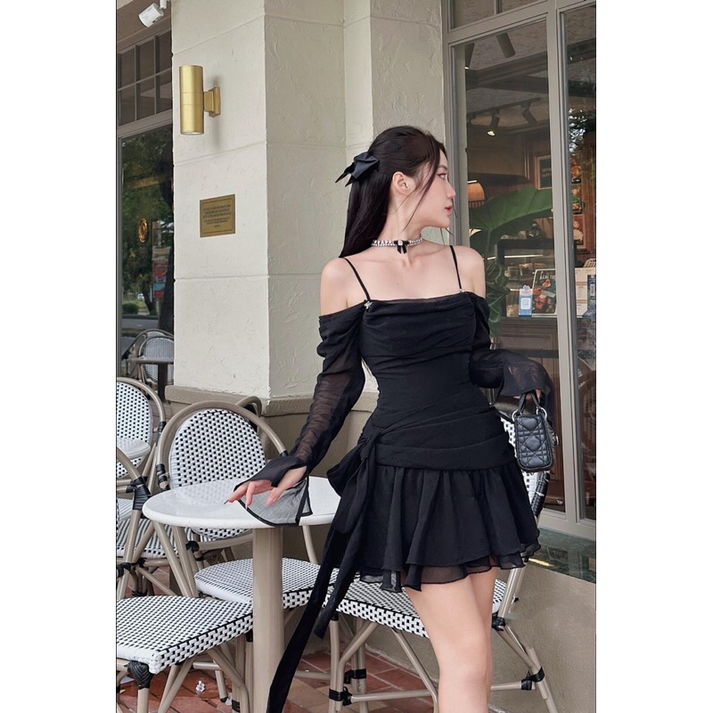 Đầm trễ vai tay loe thắt nơ _ ChuMij VN