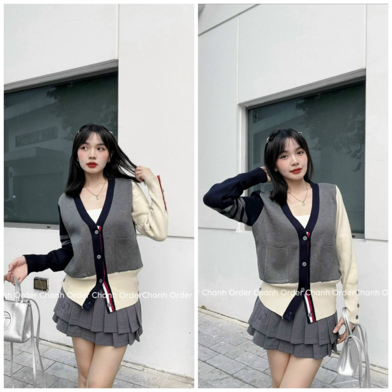 Áo Cardigan Thom Len Phối Màu Họa Tiết Bốn Sọc Mẫu Mới Hot Hit
