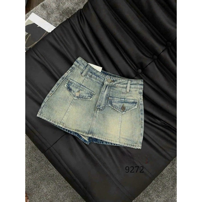 Chân váy jeans ngắn nắp túi hàng QCL1