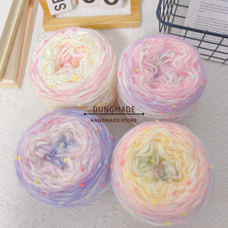 Len Pom Pom Dệt Kim Cầu Vồng len sợi to đan khăn len đan mũ khăn cuộn 150 gram