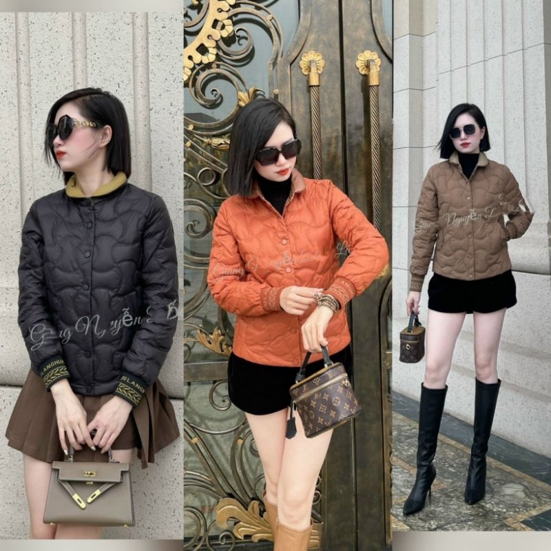 TOP BÁN CHẠY Áo phao   lông vũ loại 1 túi chéo/ áo phao lông vũ cổ lông chili  quảng châu rút eo