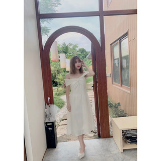 Đầm Dự Tiệc Trễ Vai Nơ Ngực