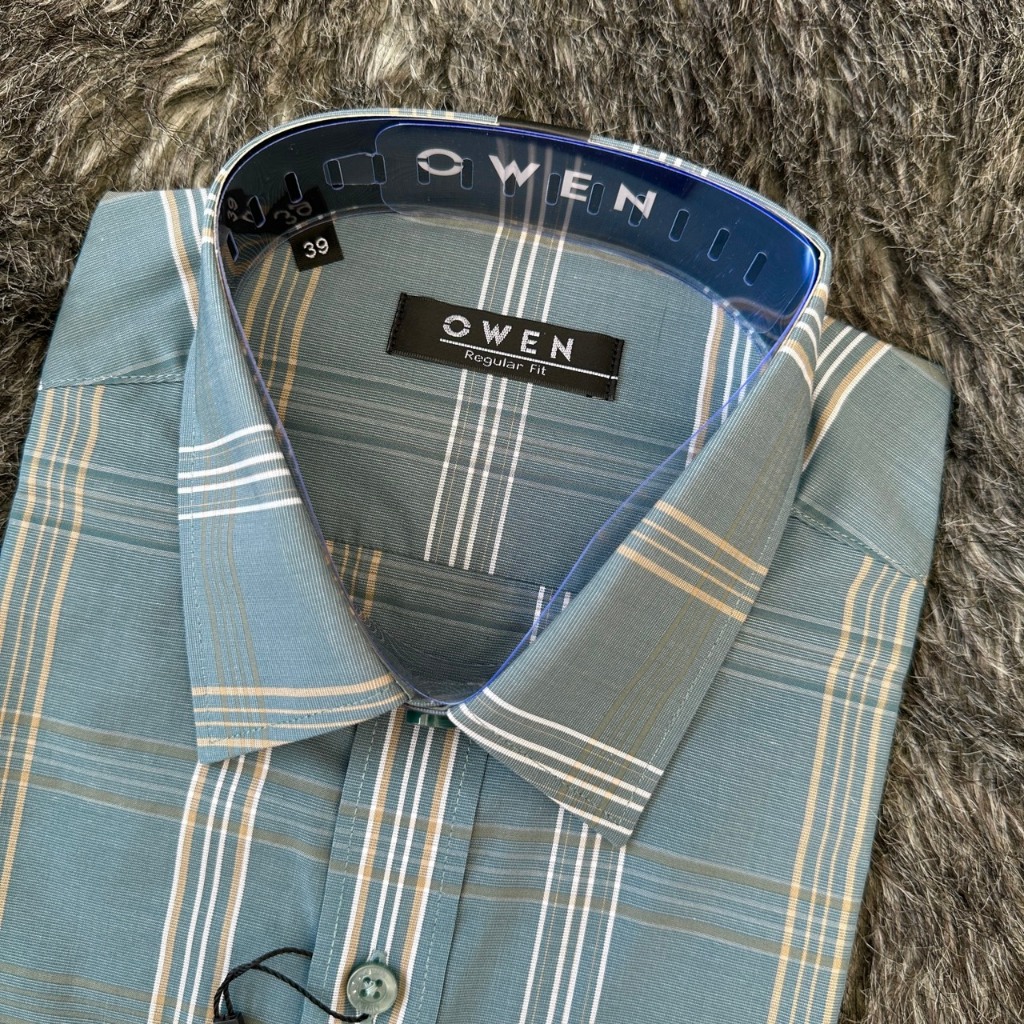 OWEN - Áo sơ mi dài tay Owen Regularit kẻ ca rô xanh chất Bạc Hà 220822