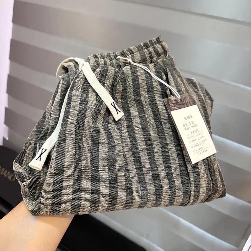 Quần baggy kẻ dạ siêu hót cạp chun phối dây rút được xem hàng