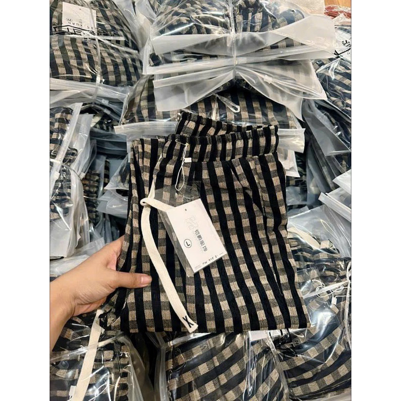 Quần baggy kẻ dạ siêu hót cạp chun phối dây rút được xem hàng