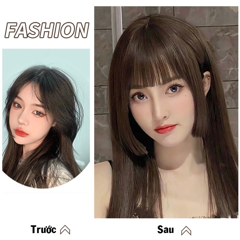 Tóc giả nguyên đầu thẳng dài mái hime Koty tặng kèm lưới trùm TG70