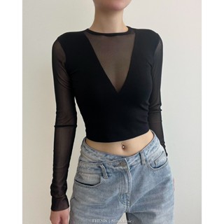 Áo Croptop Pha Lưới - Áo croptop dài tay THESIS