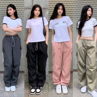 Quần ống rộng nữ nam thể thao, quần jogger dù túi hộp unisex, cạp cao suông dài (phối dây rút lai và túi ) FAMMILYSHOP