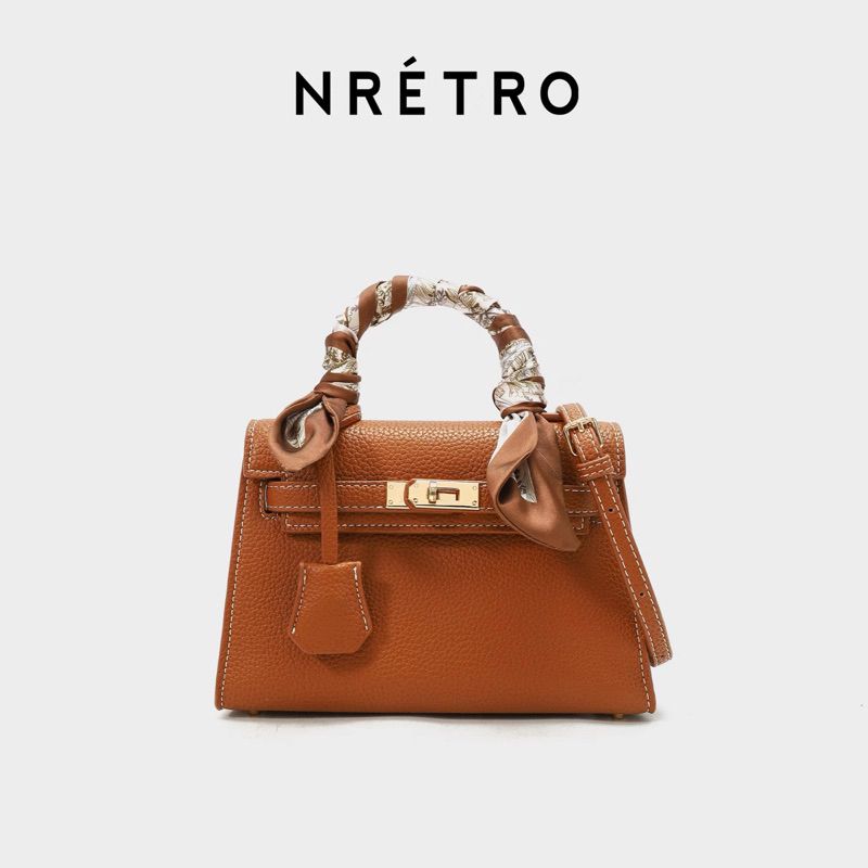 Túi Nretro MiocraKoly authentic da bò thật dáng HM birkin kèm khăn