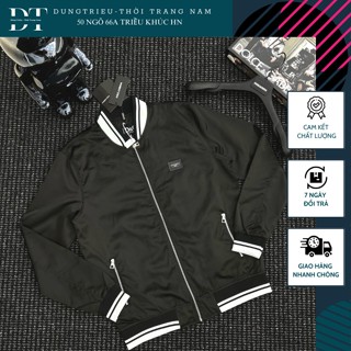 Áo khoác gió nam D.G đen trơn đính logo siêu đẹp-Áo khoác bomber nam phối viền kẻ sọc đen trắng cực ngầu