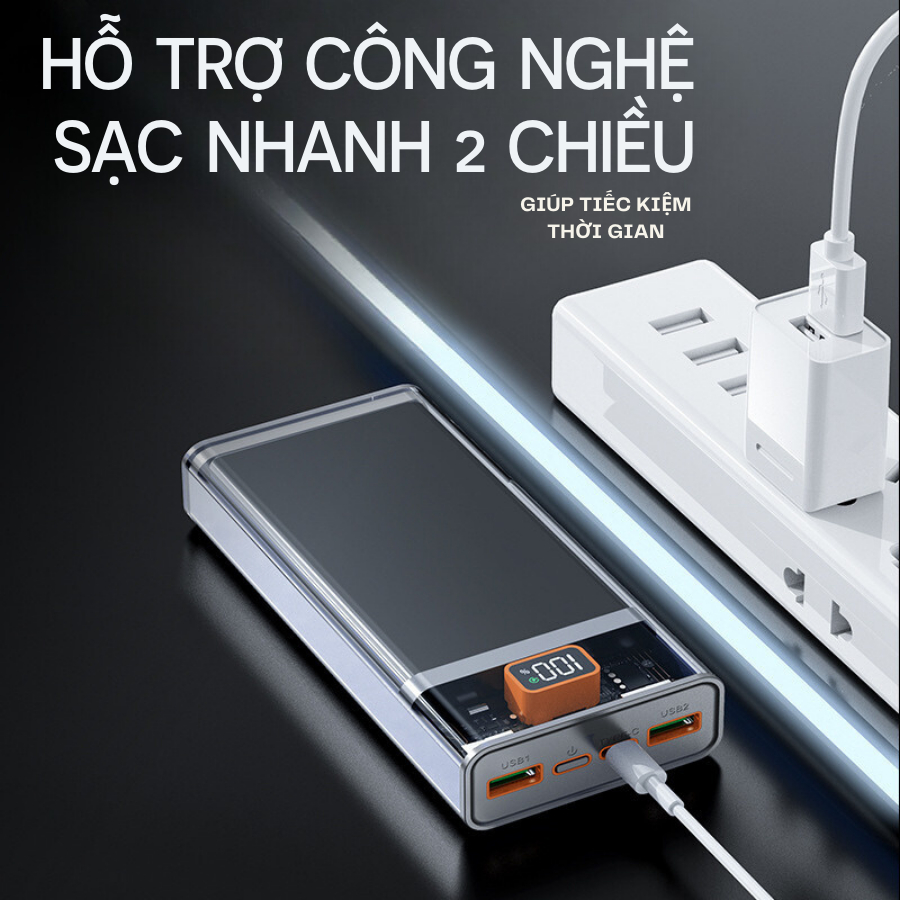 Box sạc nhanh 2 pin lipo 1160110 PD3.0, QC4.0 - 22,5W trong suốt công nghệ mạch cao cấp cơ chế bảo vệ cân băng pin