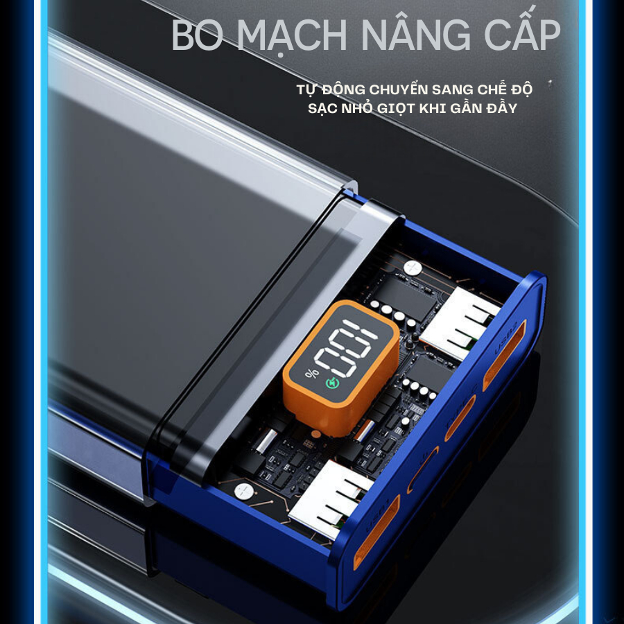 Box sạc nhanh 2 pin lipo 1160110 PD3.0, QC4.0 - 22,5W trong suốt công nghệ mạch cao cấp cơ chế bảo vệ cân băng pin