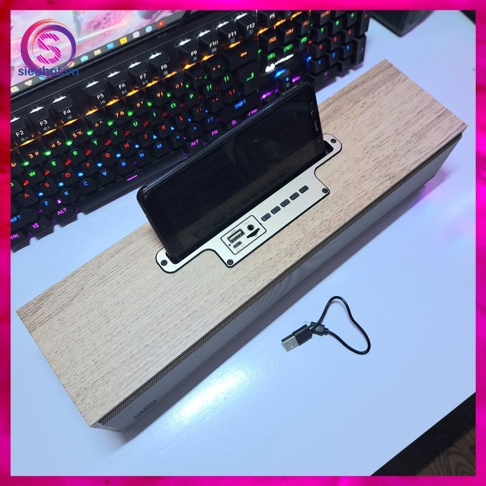 Loa Bluetooth Bass Mạnh XM 520 Để Bàn Loa Thanh Không Dây Vân Gỗ