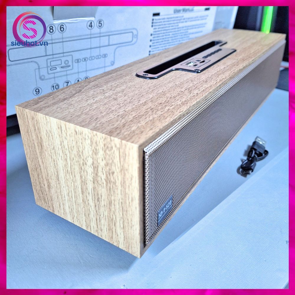 Loa Bluetooth Bass Mạnh XM 520 Để Bàn Loa Thanh Không Dây Vân Gỗ