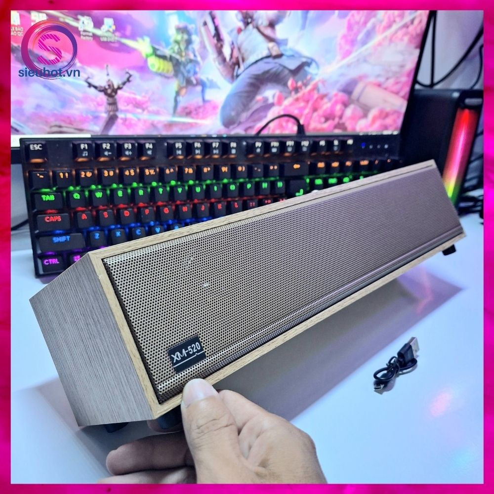 Loa Bluetooth Bass Mạnh XM 520 Để Bàn Loa Thanh Không Dây Vân Gỗ