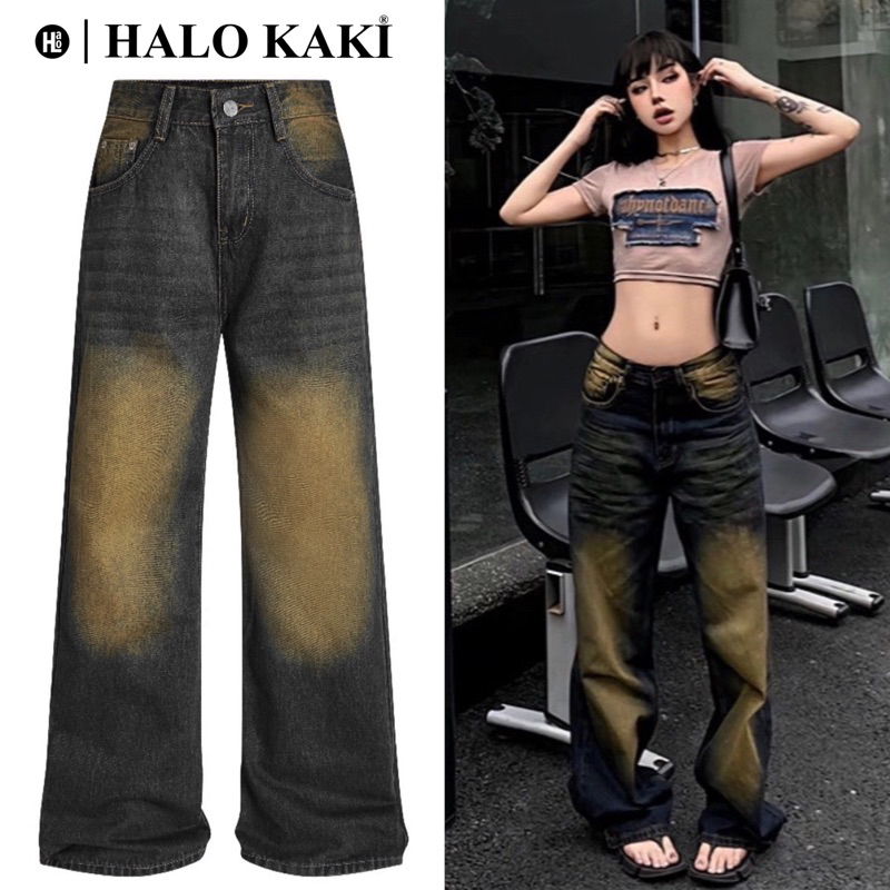 QUẦN JEANS BAGGY WASH NÂU VÀNG RÁCH/TRƠN [HÀNG CAO CẤP] - QUẦN JEANS WASH (NÂU VÀNG) ỐNG RỘNG PHỦ GÓT  - HALO KAKI | BigBuy360 - bigbuy360.vn