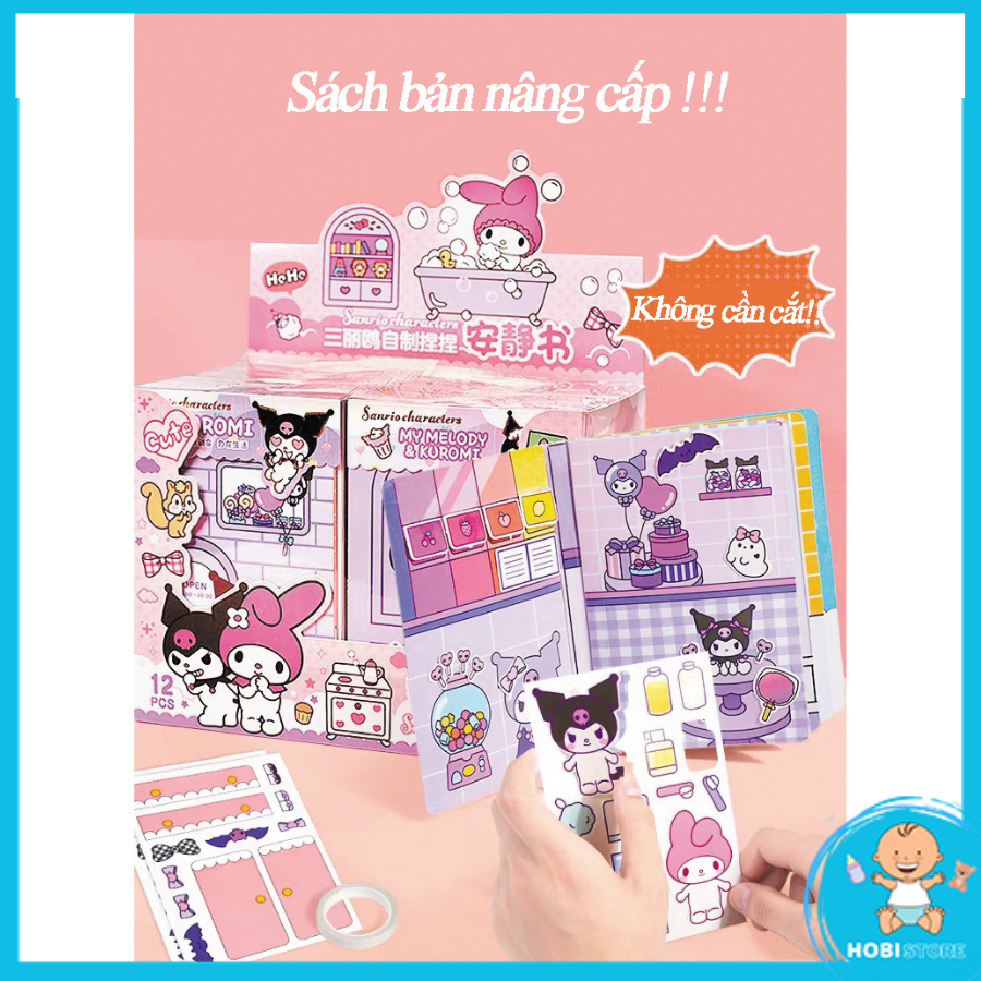 Đồ chơi giấy thủ công Sanrio Kuromi Melody búp bê giấy cuốn sách yên tĩnh cắt dán DIY hoạt hình cho bé