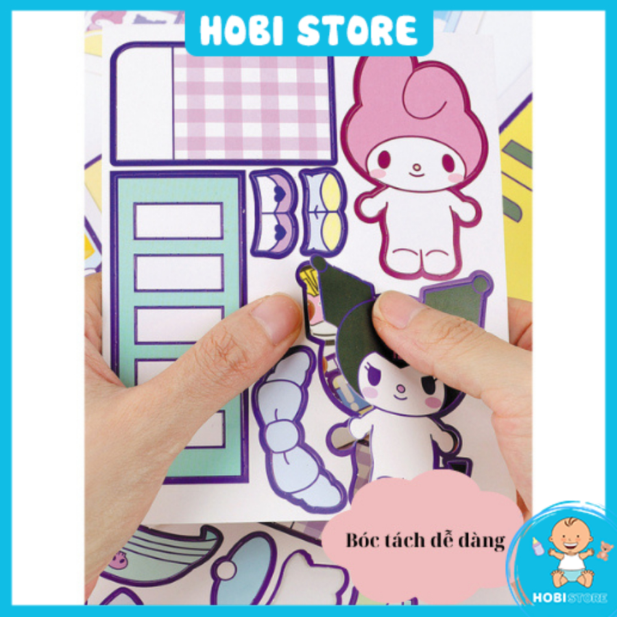 Đồ chơi giấy thủ công Sanrio Kuromi Melody búp bê giấy cuốn sách yên tĩnh cắt dán DIY hoạt hình cho bé