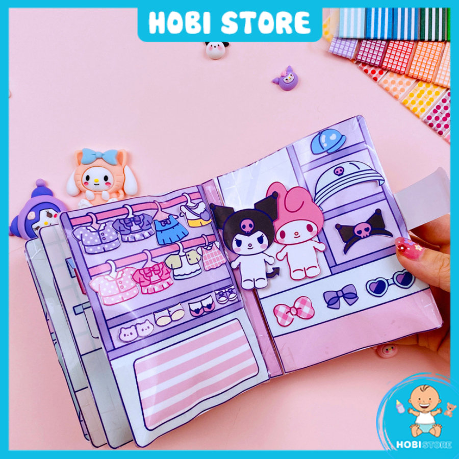 Đồ chơi giấy thủ công Sanrio Kuromi Melody búp bê giấy cuốn sách yên tĩnh cắt dán DIY hoạt hình cho bé