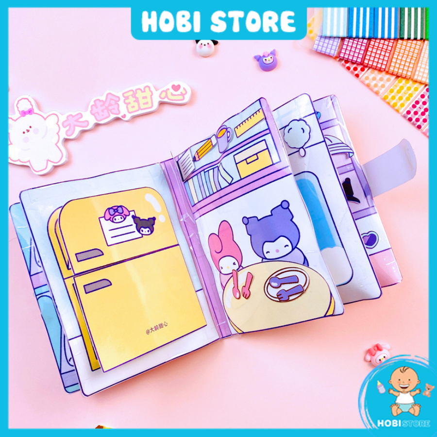 Đồ chơi giấy thủ công Sanrio Kuromi Melody búp bê giấy cuốn sách yên tĩnh cắt dán DIY hoạt hình cho bé