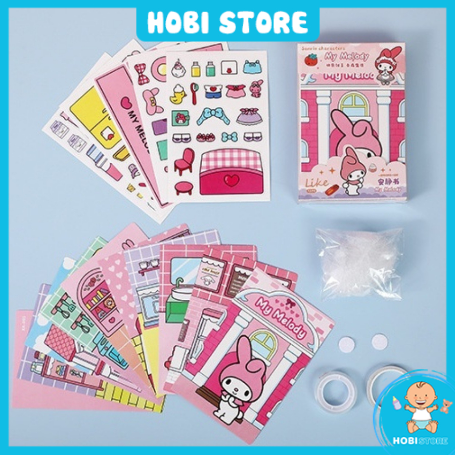 Đồ chơi giấy thủ công Sanrio Kuromi Melody búp bê giấy cuốn sách yên tĩnh cắt dán DIY hoạt hình cho bé