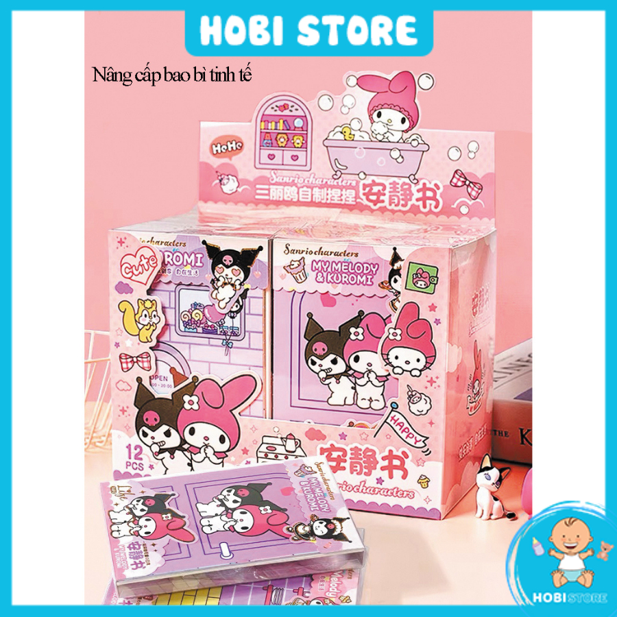 Đồ chơi giấy thủ công Sanrio Kuromi Melody búp bê giấy cuốn sách yên tĩnh cắt dán DIY hoạt hình cho bé