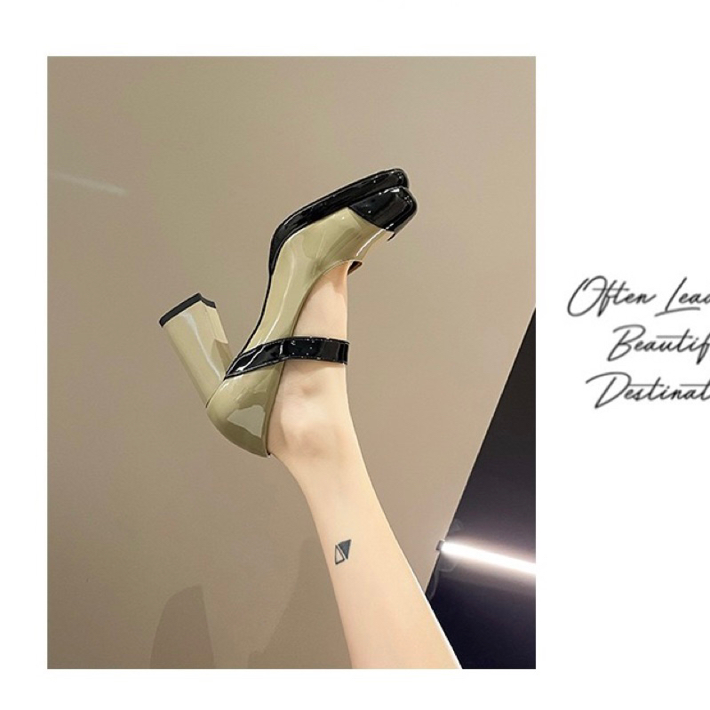 Giày cao gót công sở mũi vuông đế dày 8cm - Giày cao gót marry jean đế vuông thanh lịch tôn dáng