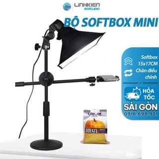 Bộ Softbox Mini C02 Chuôi E27 có tay treo kẹp điện thoại chụp ảnh sản phẩm, đồ ăn