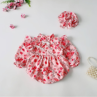   3-12kg  Body Tay Dài Hoa Đỏ NHÍM XÙ KIDS Cho Bé Gái Sơ Sinh Đầy Tháng Thôi Nôi Sinh Nhật Chất Voan Pháp B069 