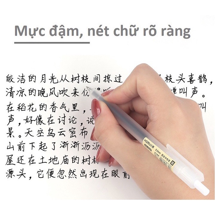 Bút Bi Mực Gel Muji style / Bút Baijin Thân Mờ Ngòi 0.5mm 3 Màu Xanh Đen Đỏ Viết Trơn Ra Đều Bấm Nút
