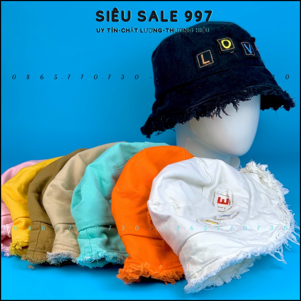 Nón Tai Bèo, Mũ Bucket Rách Viền Vá Chữ LOVE Thời Trang Cá Tính Nhiều Màu Unisex Form Nam Nữ - SIÊU SALE 997