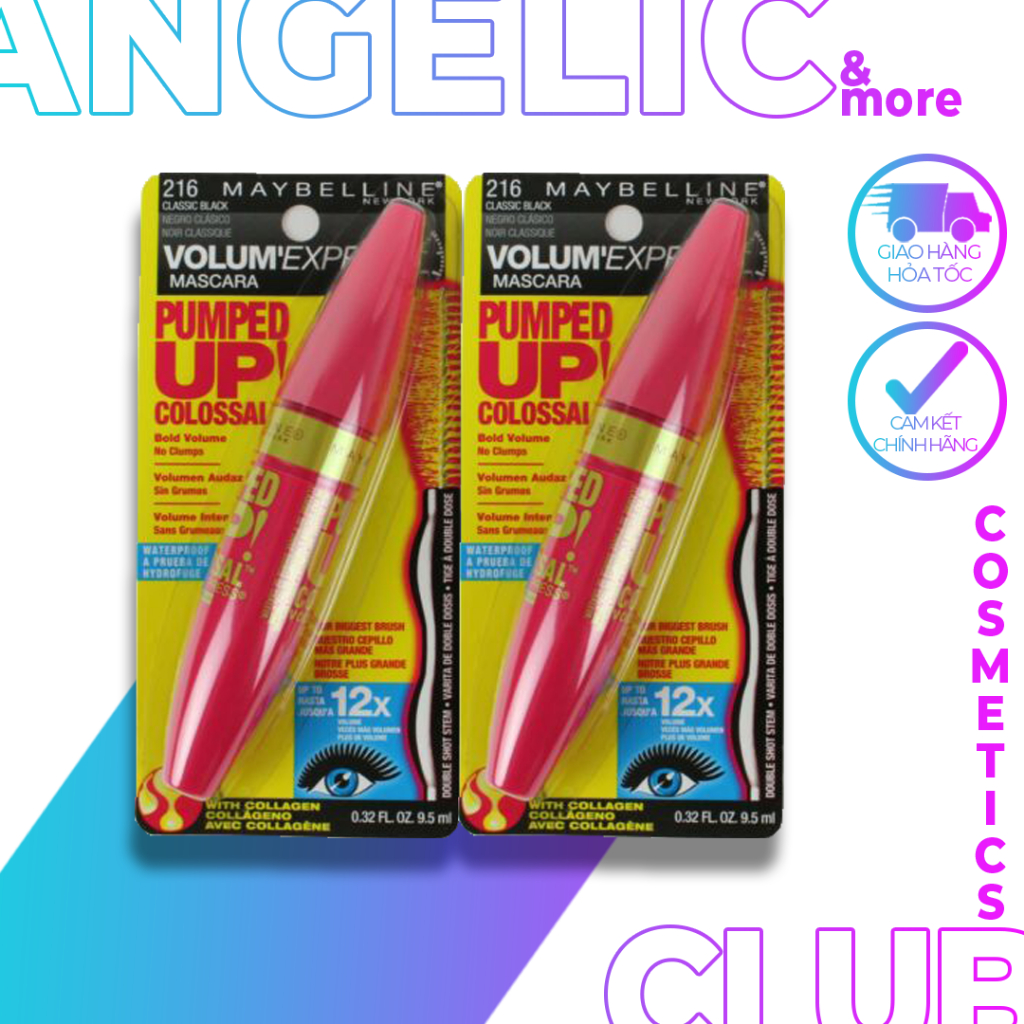 Mascara Maybelline Colossal Volum Express Pumped Up 12x Làm Dày Mi và Làm Cong Mi.